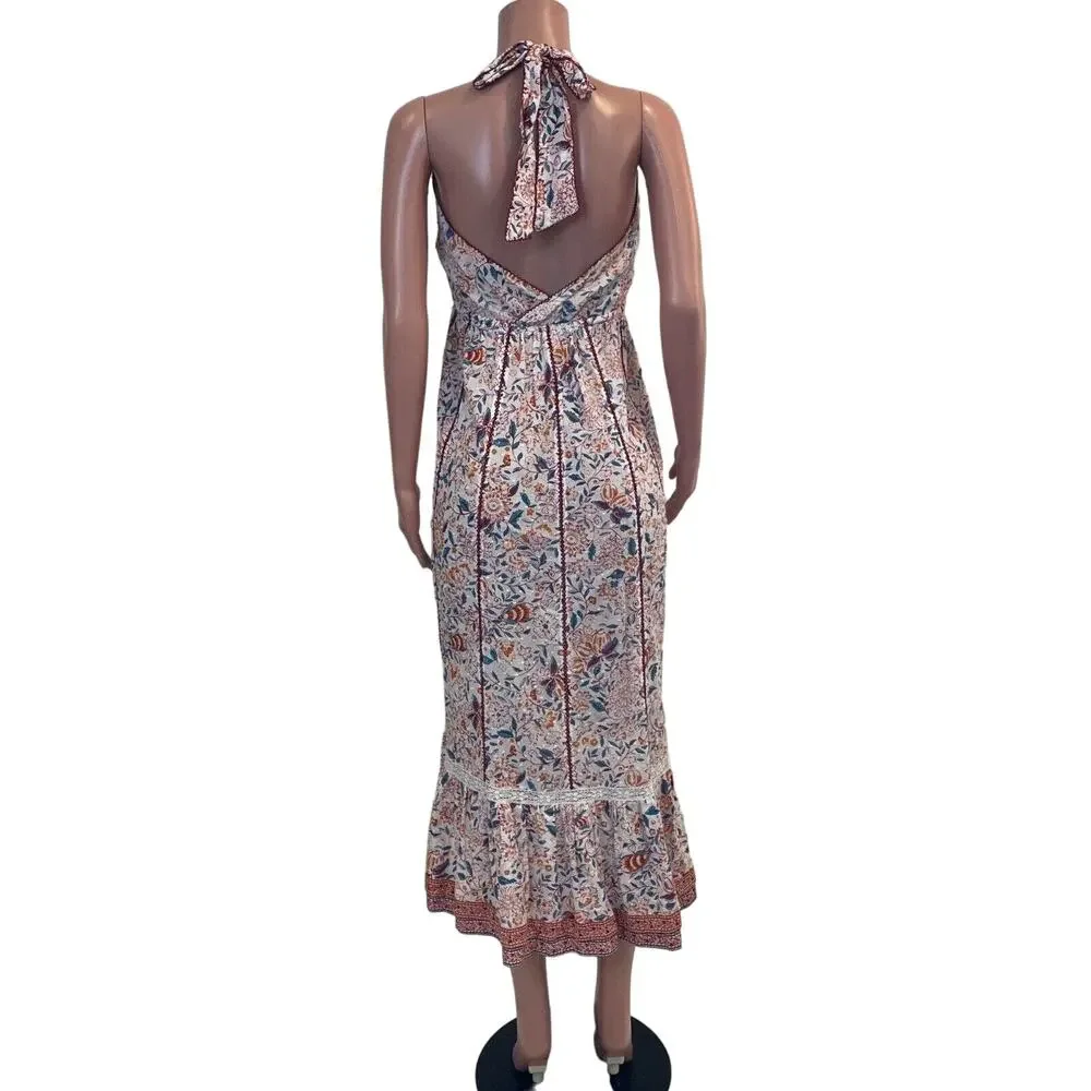 Poupette St Barth Carine Maxi Dress S Floral Halter Tiered Pockets Cottagecore - Picture 6 of 16